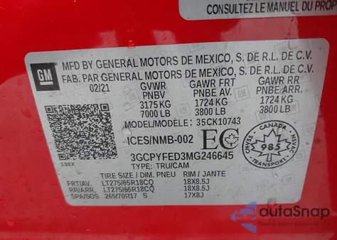 2021 Chevrolet Silverado K1500 Lt Trail Boss from USA, damaged, VIN 3GCPYFED3MG246645